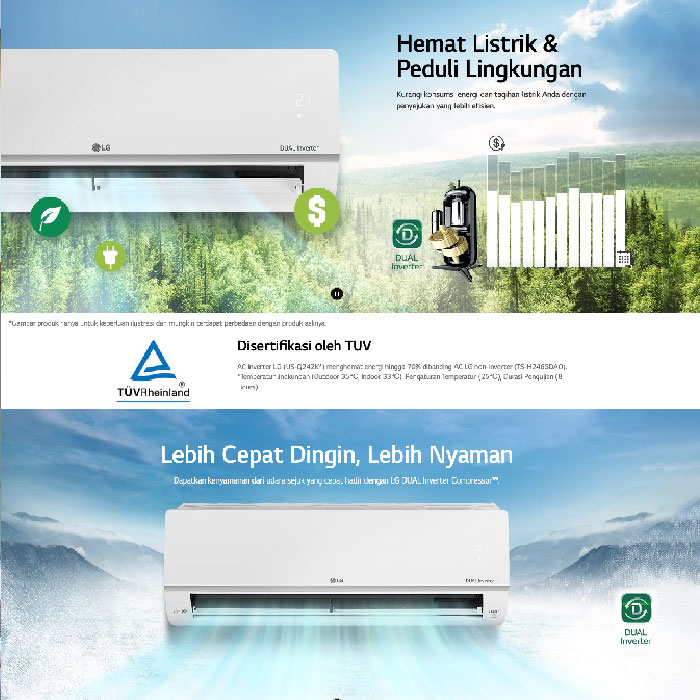 LG AC Split Dinding Smart Inverter DUALCOOL Watt Control 2023 2 PK - T18EV5